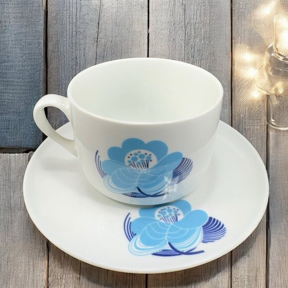 Richard Ginori Antico Blue Flower Gran Fuoco Teacup Saucer Set Made In Italy VTG - Picture 1 of 16
